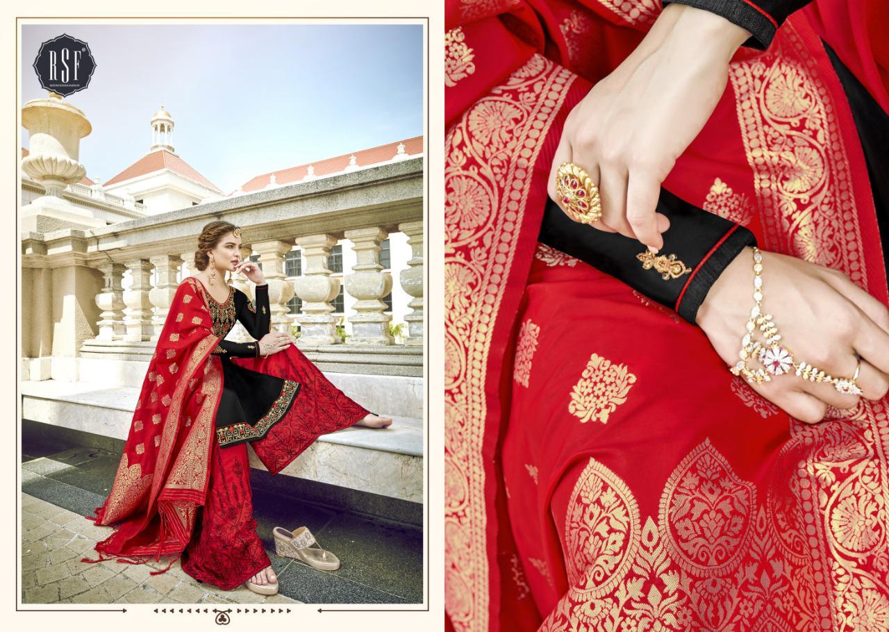 RSF Gazal Heavy Sharara Fancy Work Georgette Satin Dress and Jacquard Dupatta Premium Dress